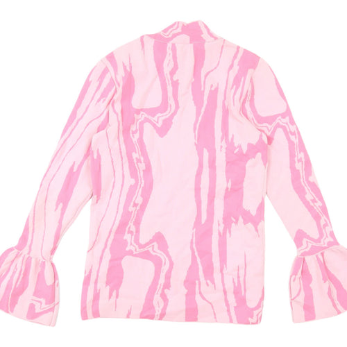 River Island Pink Geometric High Neck Blouse, Size 8