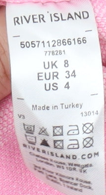 River Island Pink Geometric High Neck Blouse, Size 8