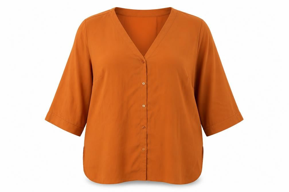 Front view of ASOS Orange Button-Up Women's Top, size 18, Casual