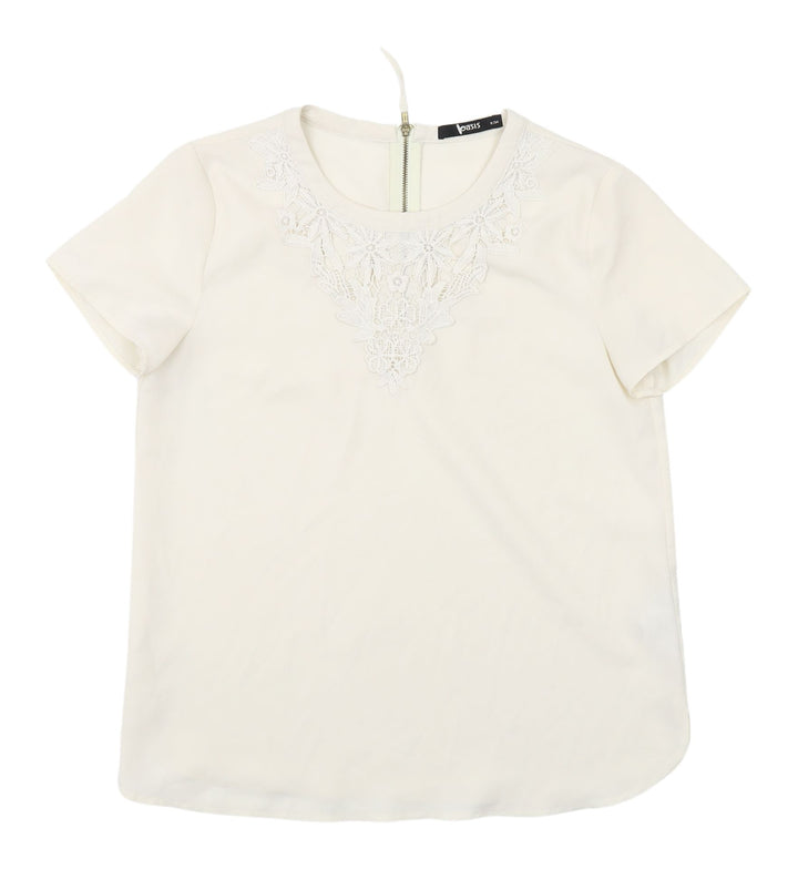 Oasis Ivory Embroidered Women's Blouse Size 8
