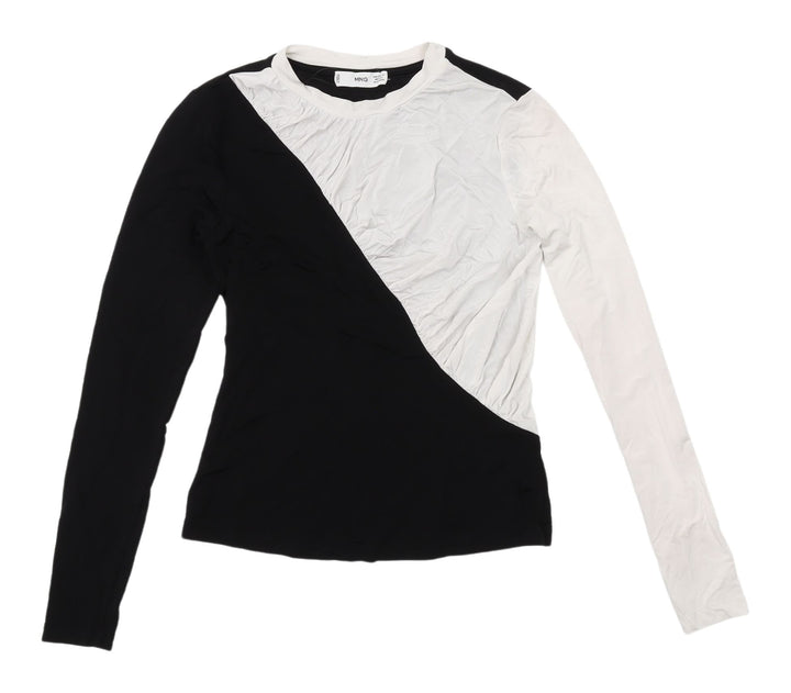 MNG Women's Black Colourblock Crew Neck Long Sleeve Tee XS