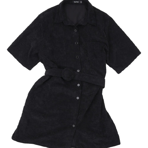 Boohoo Black Corduroy Shirt Dress, Size 14, Women's Classic