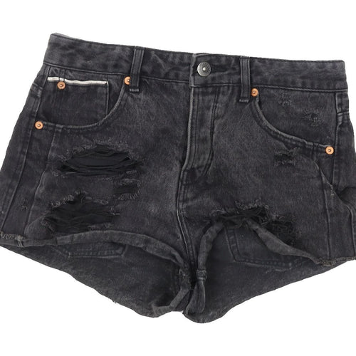 Pull & Bear Women's Black Cut-Off Denim Shorts