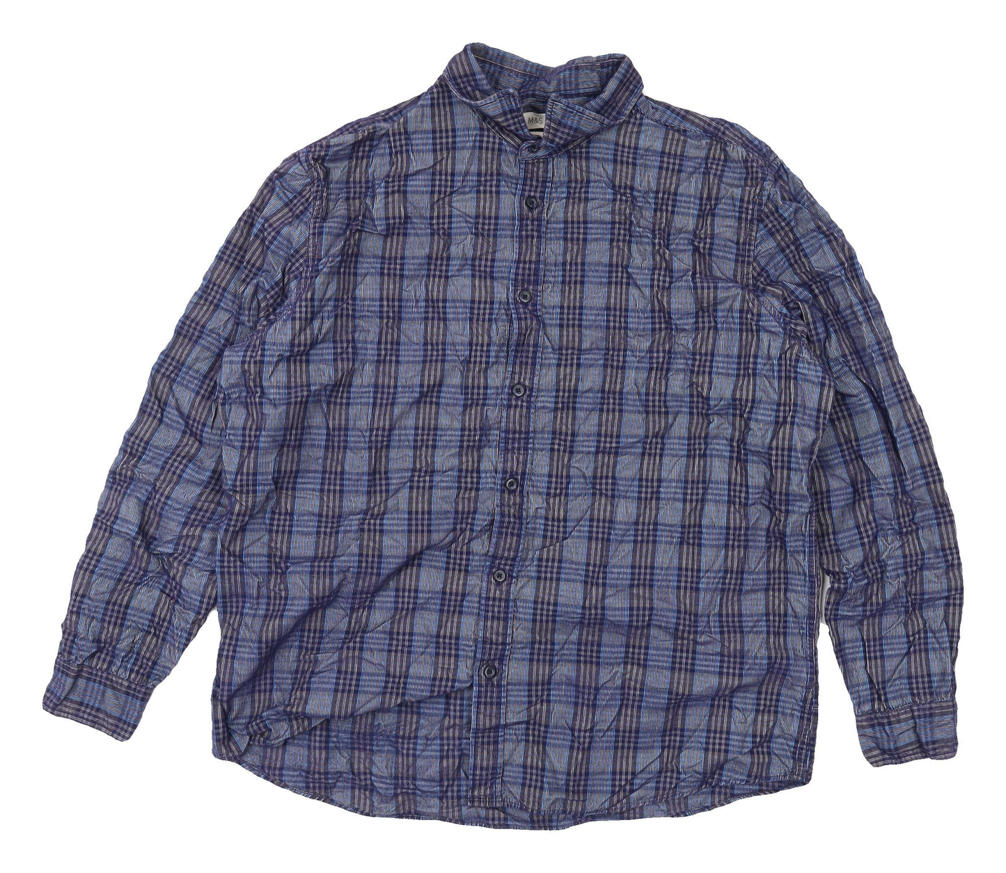 Marks and Spencer Men's Blue Plaid Shirt XL