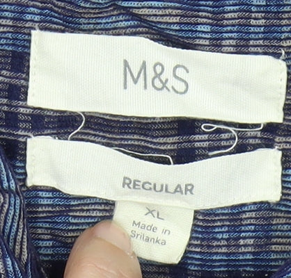 Marks and Spencer Men's Blue Plaid Shirt XL