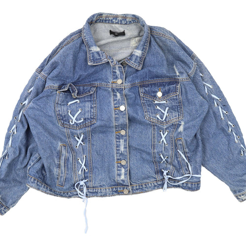 Missguided Women's Blue Denim Cropped Jacket Size 10