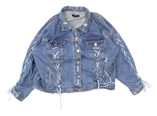 Missguided Women's Blue Denim Cropped Jacket Size 10