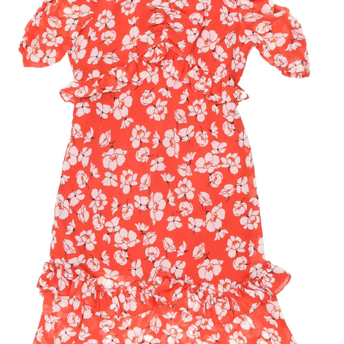 Very Floral Long Dress Women UK 14 Red Polyester