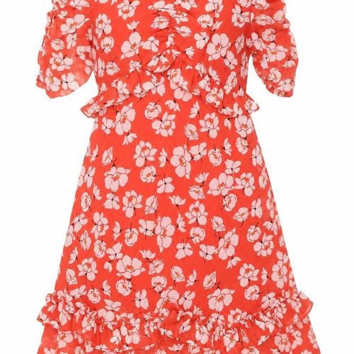Very Floral Long Dress Women UK 14 Red Polyester
