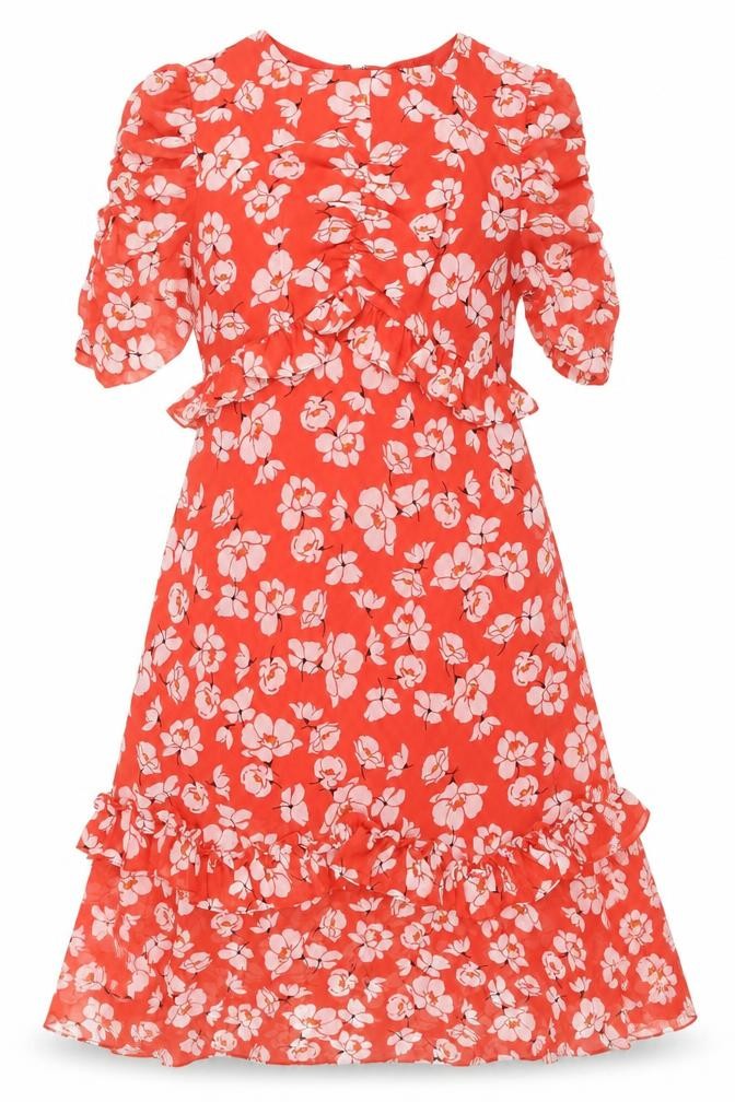 Very Floral Long Dress Women UK 14 Red Polyester