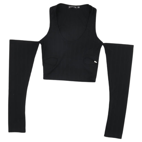 PrettyLittleThing Women's Black Cropped Top Size 4