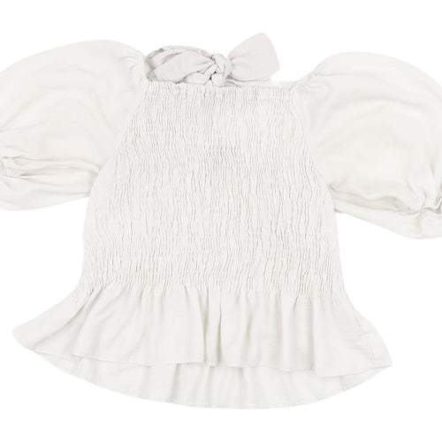 New Look Women's White Cropped Puff Sleeve Blouse 12