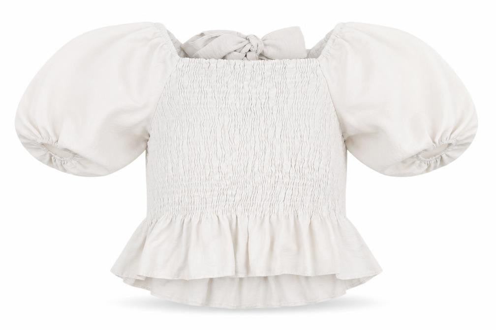 Front view of New Look Women's White Cropped Puff Sleeve Blouse 12
