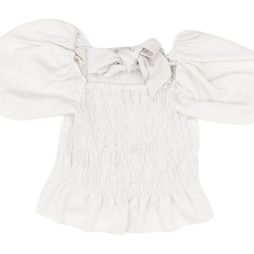 New Look Women's White Cropped Puff Sleeve Blouse 12