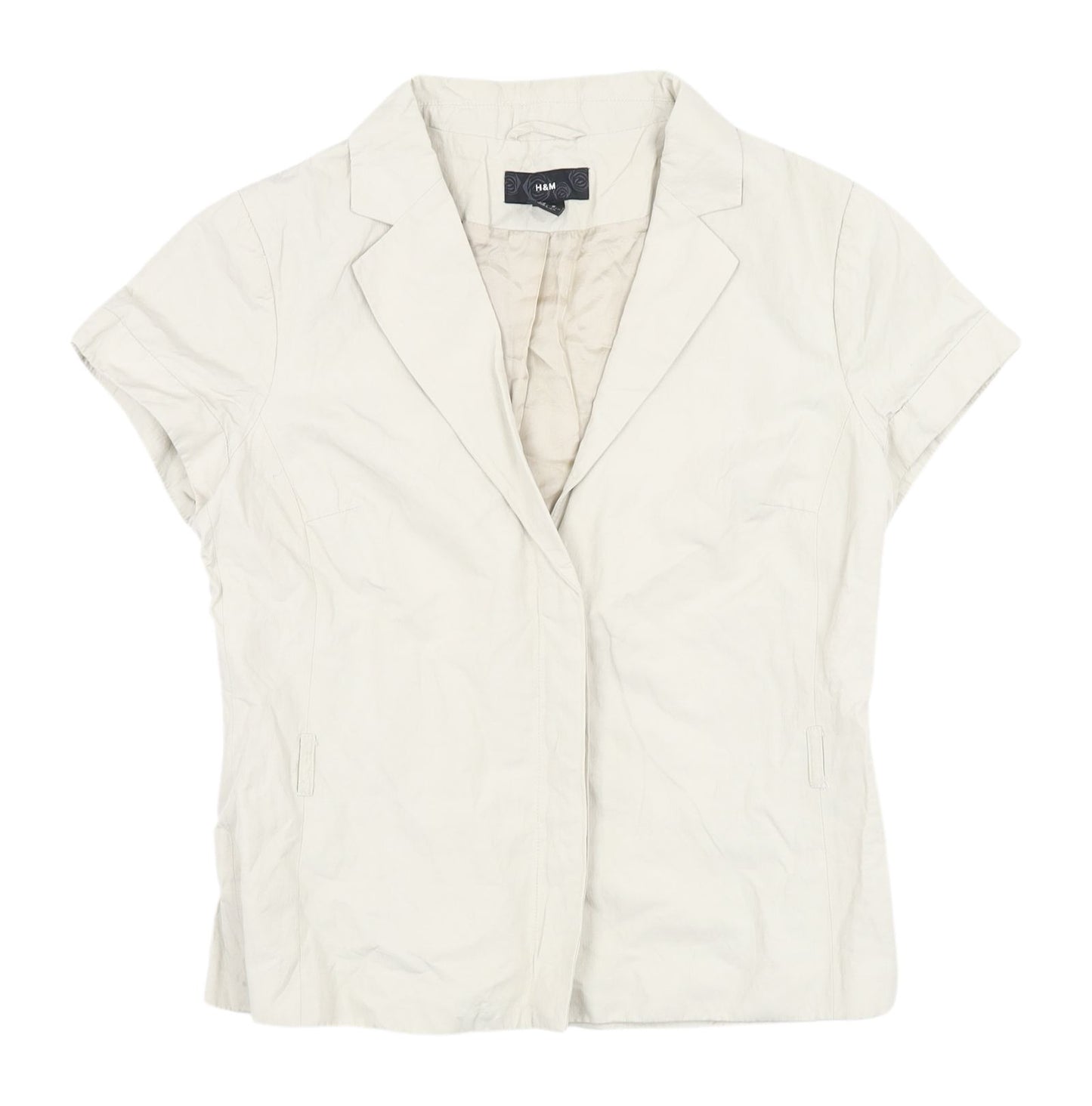 H&M Women's Beige Collared Shirt with Short Sleeves