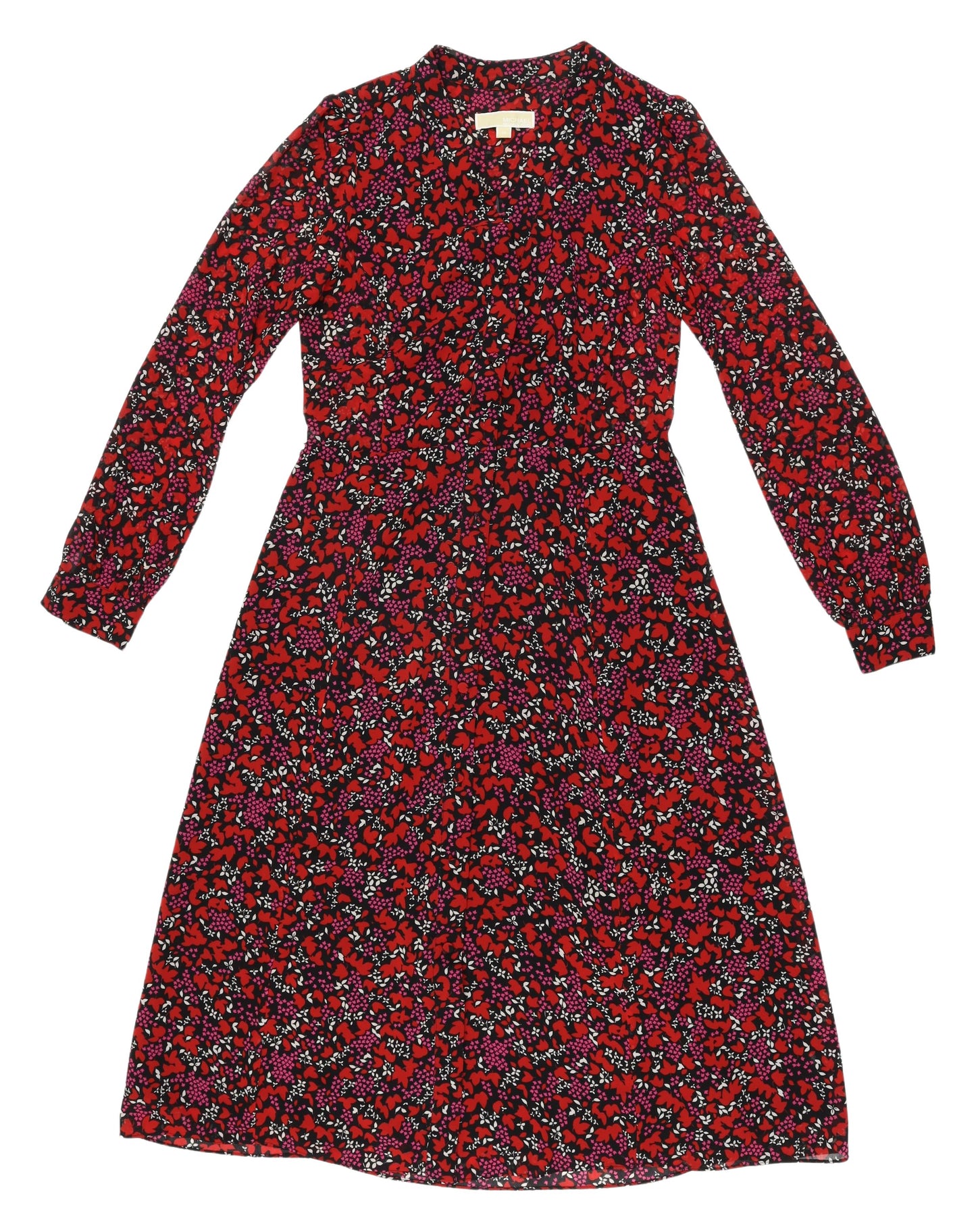 Michael Kors Women's Red Floral Dress XS Long Sleeve
