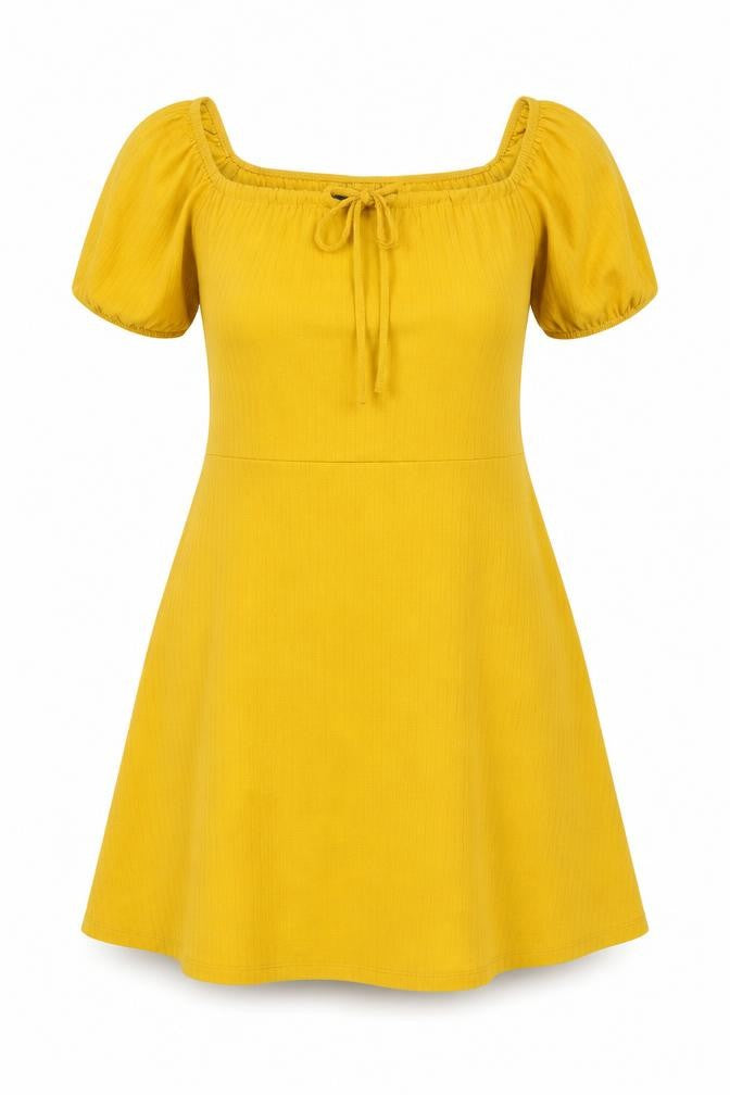 Front view of New Look Women's Yellow A-Line Dress, size 14