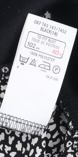 St Michael Women's Black Floral Blouse, Size 18, Shoulder Pads