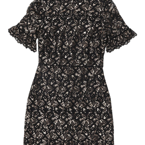 Oasis Black Floral Lace Short Sleeve Sheath Dress