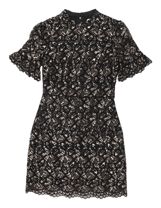 Oasis Black Floral Lace Short Sleeve Sheath Dress