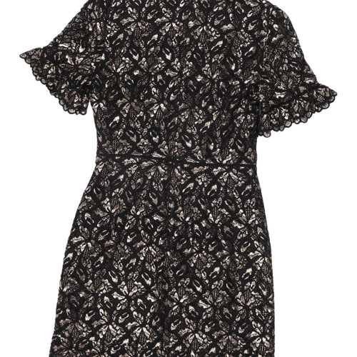 Oasis Black Floral Lace Short Sleeve Sheath Dress