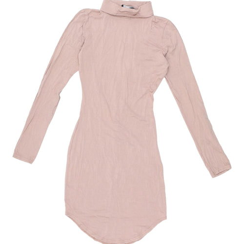 Missguided Women's Pink Long Sleeve High Neck Dress