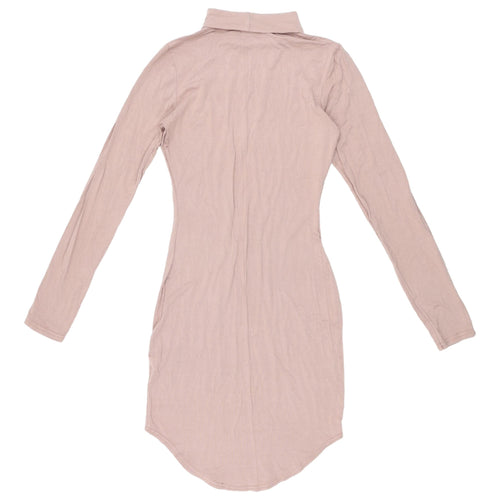 Missguided Women's Pink Long Sleeve High Neck Dress