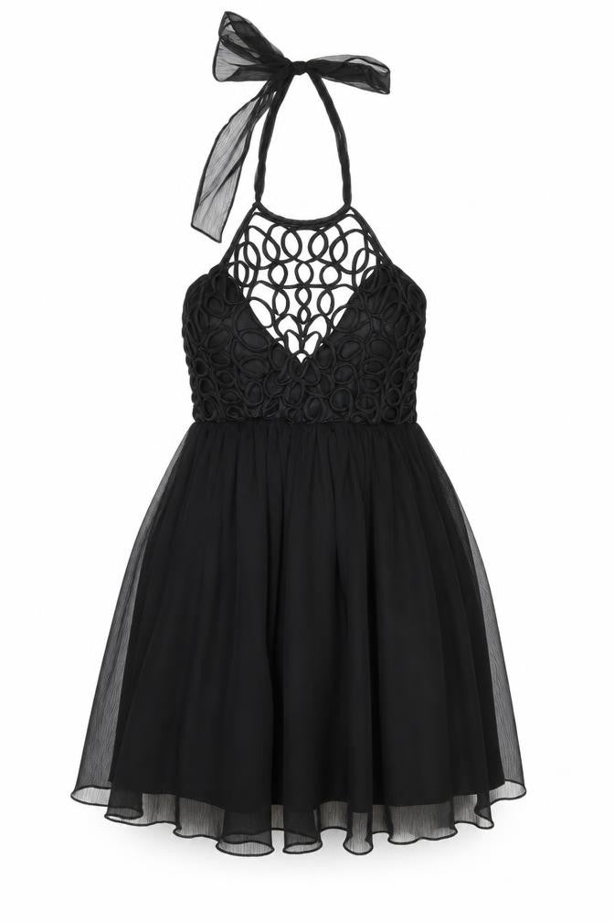 Lipsy Women's Black Halter Fit & Flare Party Dress UK 12