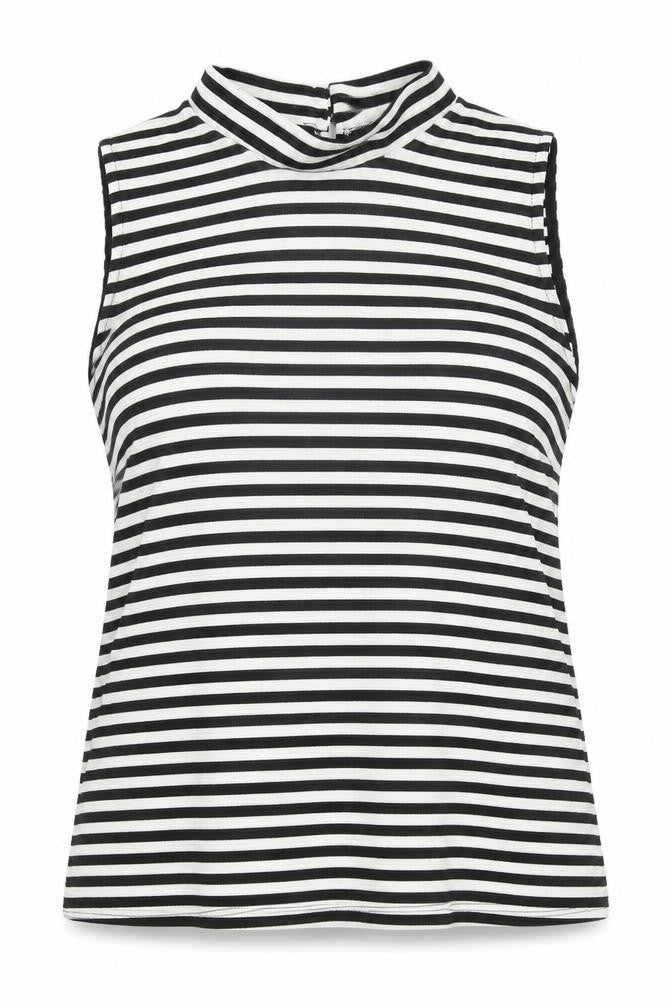 South Women's Black Striped Mock Neck Tank Top UK 16