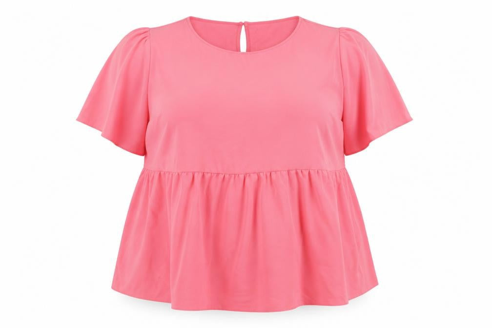 Front view of Evans Women's Pink Flutter Sleeve Tunic Blouse, size 20