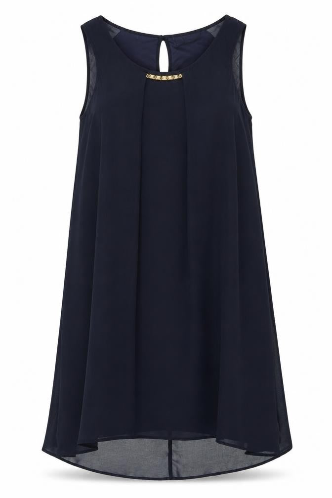 Front view of Wallis Women's Blue Shift Dress UK 14 Sleeveless Keyhole