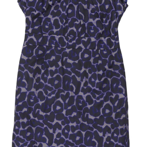 Kaliko Women's Blue Leopard Print Sheath Dress, Size 14