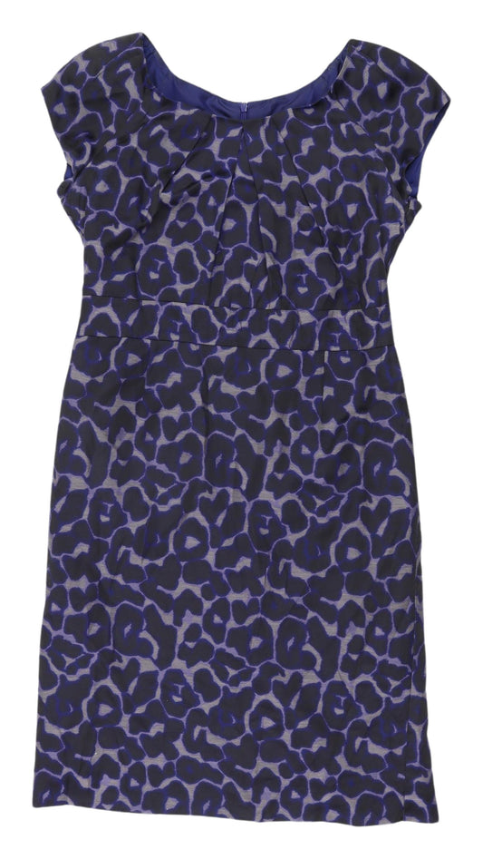 Kaliko Women's Blue Leopard Print Sheath Dress, Size 14