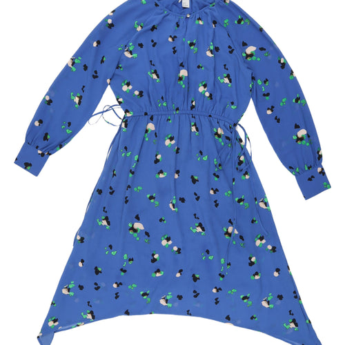 H&M Women's Blue Asymmetric Dress, Size 6, Floral Print