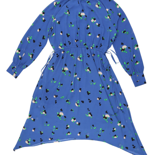 H&M Women's Blue Asymmetric Dress, Size 6, Floral Print