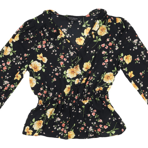 Dorothy Perkins Women's Black Floral Wrap Blouse, Size 14