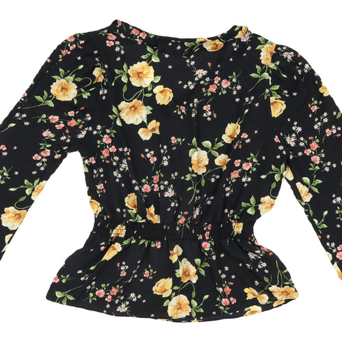 Dorothy Perkins Women's Black Floral Wrap Blouse, Size 14