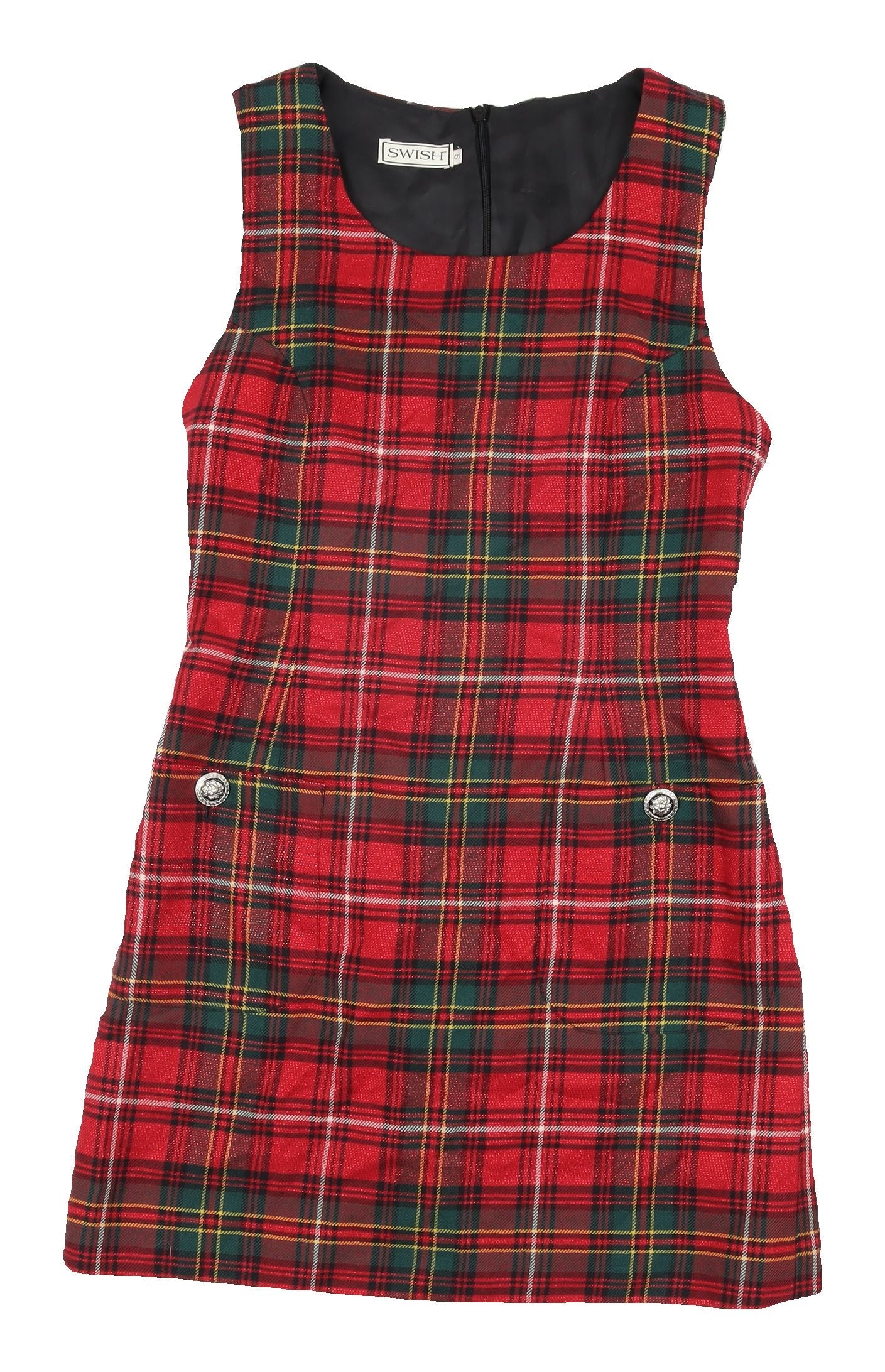 Swish Women's Red Plaid Wool Shift Dress S