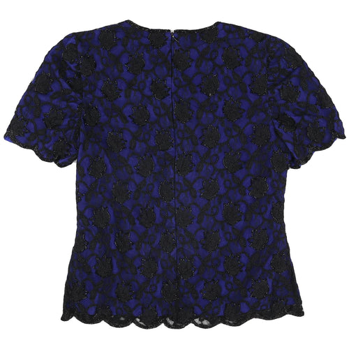 Kaleidoscope Women's Blue Beaded Lace Blouse, Size 12