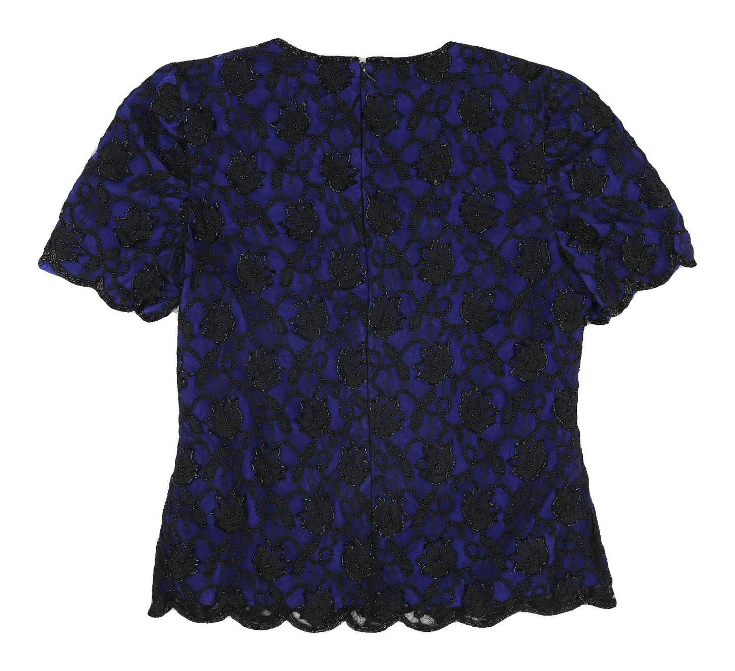 Kaleidoscope Women's Blue Beaded Lace Blouse, Size 12