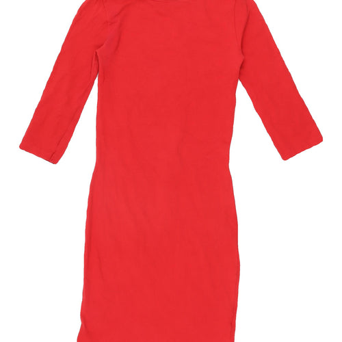 New Look Women's Red Bodycon Dress Size 8 Cotton