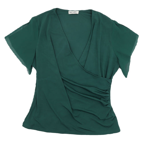 Grace Karin Women's Green Wrap Blouse, XL, Casual V-Neck