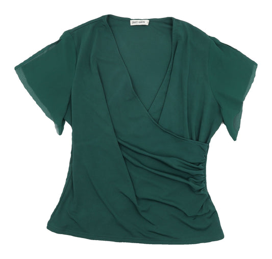 Grace Karin Women's Green Wrap Blouse, XL, Casual V-Neck