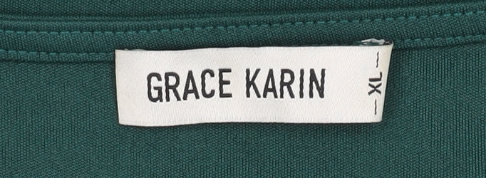 Grace Karin Women's Green Wrap Blouse, XL, Casual V-Neck