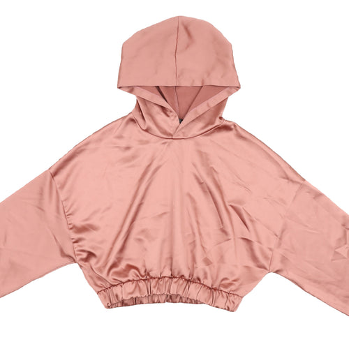 Bershka Women's Pink Satin Hooded Pullover Hoodie L