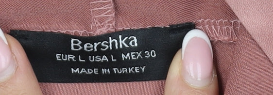 Bershka Women's Pink Satin Hooded Pullover Hoodie L