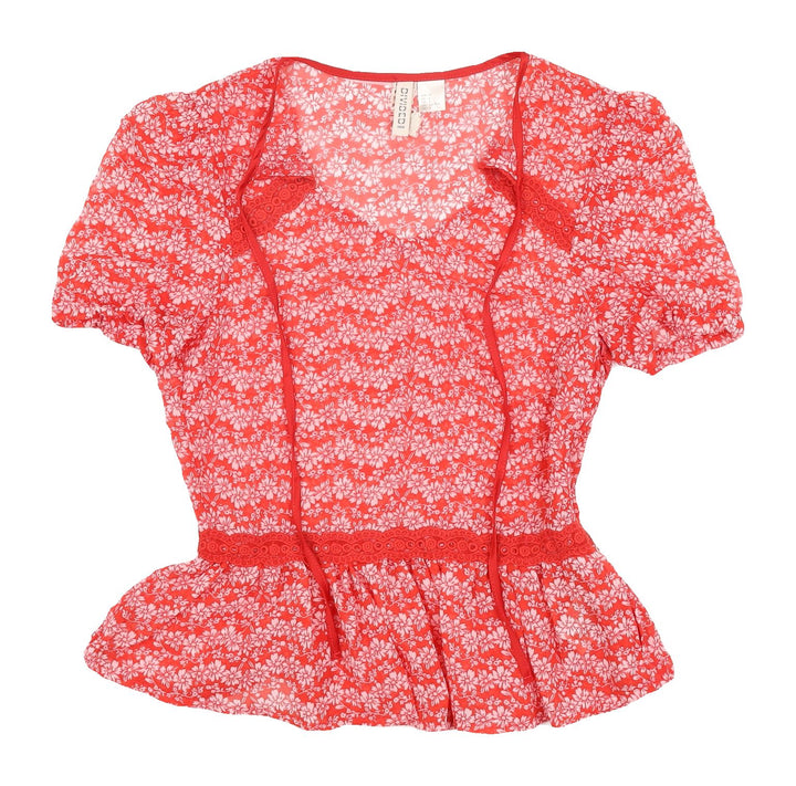 H&M Red Floral Blouse, Women's Size 6, Summer Chic