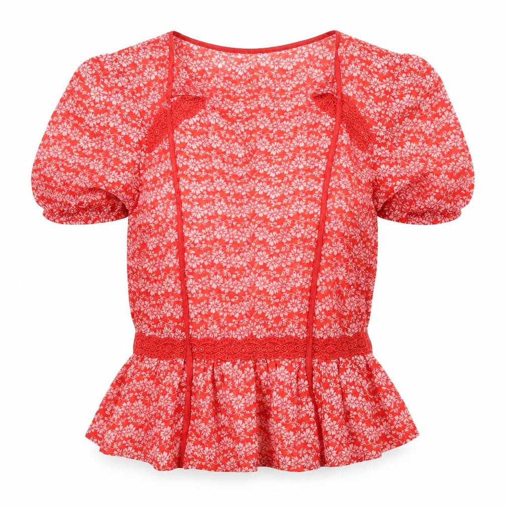 Front view of H&M Red Floral Blouse, Women's, size 6, Summer Chic
