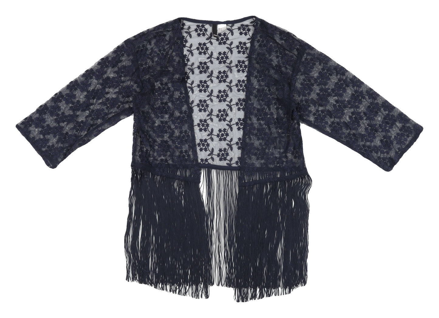 H&M Women's Blue Lace Cardigan with Fringe - Size XS