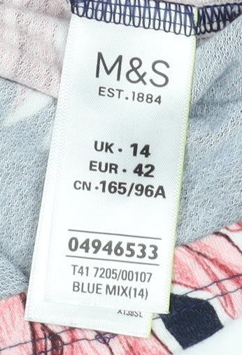 Marks and Spencer Women's Blue Floral Jersey Blouse 14